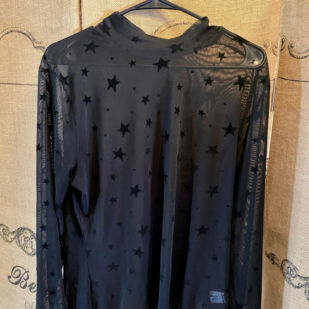 high neck mesh long sleeve shirt